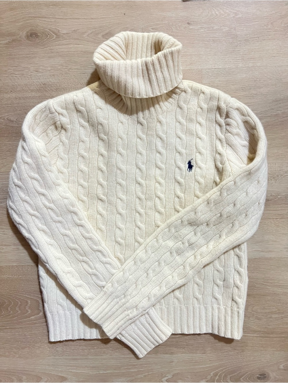 Ralph Lauren Ivory Cable-Knit Italian Yarn Turtleneck Sweater - youth M